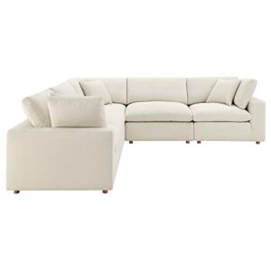 Modway Commix Down-Filled Overstuffed Upholstered 5-Piece Sectional Sofa Set in Light Beige