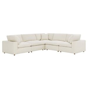 modway commix down-filled overstuffed upholstered 5-piece sectional sofa set in light beige