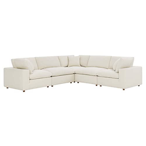 Modway Commix Down-Filled Overstuffed Upholstered 5-Piece Sectional Sofa Set in Light Beige