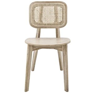 Modway Habitat Wood Dining Side Chair with Cane Rattan in Gray