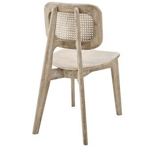Modway Habitat Wood Dining Side Chair with Cane Rattan in Gray