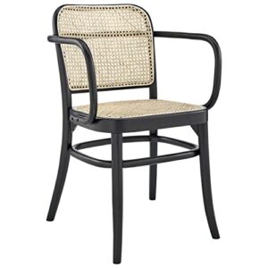 modway winona elm wood dining chair with cane rattan seat in black 21 x 22.5 x 32