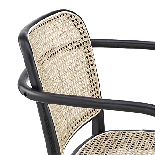 Modway Winona Elm Wood Dining Chair with Cane Rattan Seat in Black 21 x 22.5 x 32