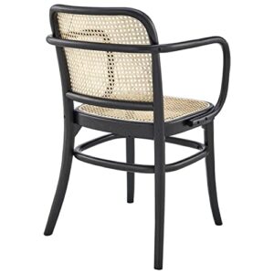 Modway Winona Elm Wood Dining Chair with Cane Rattan Seat in Black 21 x 22.5 x 32