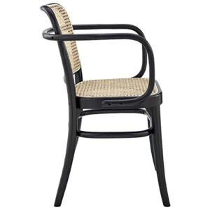 Modway Winona Elm Wood Dining Chair with Cane Rattan Seat in Black 21 x 22.5 x 32