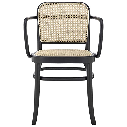 Modway Winona Elm Wood Dining Chair with Cane Rattan Seat in Black 21 x 22.5 x 32