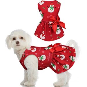 dog christmas dress dog christmas costumes girl snowman stretchy dog dress funny dog costumes puppy clothes with bowtie dog outfit for small dogs cats puppy(s)