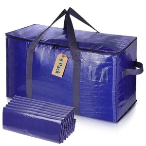uhogo moving bags heavy duty - 6 pack extra large 110l storage bags with strong handles and zippers - durable, waterproof and space-saving alternative to moving boxes (blue)