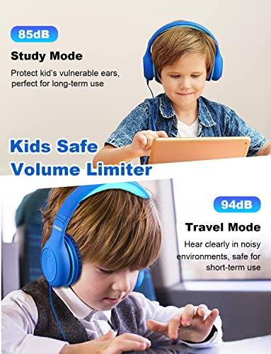 Kids Headphones with Microphone for School, Wired Over Ear Headphones with 85/94dB Safe Volume Limited, Audio Share Port, 3.5mm Jack Foldable Toddler Headphones for Tablet/PC/Phones
