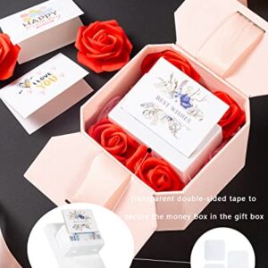 JSUPMKJ Money Pull Box for Cash Gift, Money Roll Gift Box with Flower and Ribbon, Money Gift Box Pull for Birthday/Christmas/Valentine's Day (Pink)