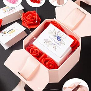 JSUPMKJ Money Pull Box for Cash Gift, Money Roll Gift Box with Flower and Ribbon, Money Gift Box Pull for Birthday/Christmas/Valentine's Day (Pink)