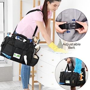 F40C4TMP Double Leaves Large Wearable Cleaning Caddy Bags for Housekeepers, Cleaning Supplies Organizer, Tools Tote with Handle for Housekeeping and Car Storage, Black