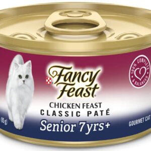 Fancy Feast High Protein Senior Gravy Wet Cat Food, Chicken Feast Classic Paté Senior 7+ Pack of 12 Cans (3 oz.) with Healthier Paws Sticker