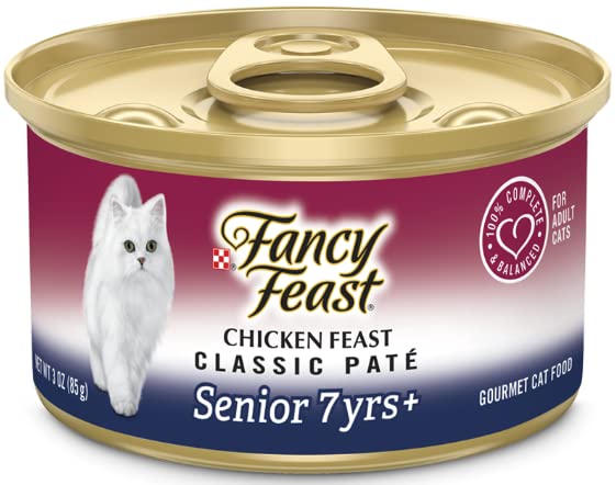Fancy Feast High Protein Senior Gravy Wet Cat Food, Chicken Feast Classic Paté Senior 7+ Pack of 12 Cans (3 oz.) with Healthier Paws Sticker