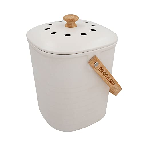 Reotemp Bamboo Fiber Kitchen Compost Bin, White, 3 Liter