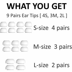 [9 Pairs] Compatible with AirPods Pro Ear Tips, Silicone Replacement S/M/L 3 Size Fit in Charging Case Earbuds Tips with Storage Box Compatible with AirPods Pro 2 (4S 3M 2L White)