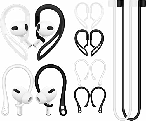 A-Focus 【 Anti-Slip Kit 】 for AirPods Pro 2 and Pro, Ergonomic 360 Degrees Rotation Adjustable Ear Hooks & Strap Non Slip Sport Wing Holder Compatible with New AirPods 3 2 & 1 [6 in 1] Black White