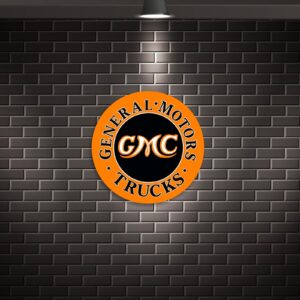 Desperate Enterprises GMC Trucks Round Aluminum Sign with Embossed Edge - Nostalgic Vintage Metal Wall Decor - Made in USA