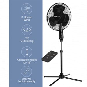 NEXAIR Oscillating 16 Inch Pedestal Stand Up Fan, Quiet Operating Room Fan With Remote Control, 3 Speed Stand Fan for Bedroom, with Adjustable Height, Standing Fan Great For Office & Living Room…