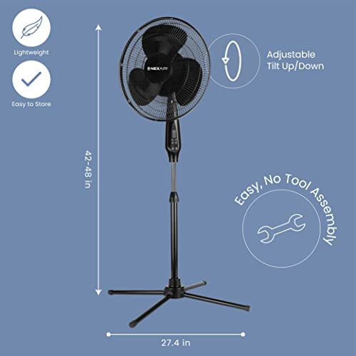 NEXAIR Oscillating 16 Inch Pedestal Stand Up Fan, Quiet Operating Room Fan With Remote Control, 3 Speed Stand Fan for Bedroom, with Adjustable Height, Standing Fan Great For Office & Living Room…