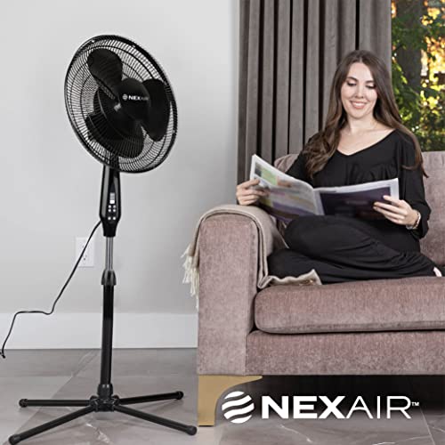 NEXAIR Oscillating 16 Inch Pedestal Stand Up Fan, Quiet Operating Room Fan With Remote Control, 3 Speed Stand Fan for Bedroom, with Adjustable Height, Standing Fan Great For Office & Living Room…