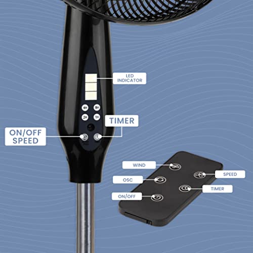 NEXAIR Oscillating 16 Inch Pedestal Stand Up Fan, Quiet Operating Room Fan With Remote Control, 3 Speed Stand Fan for Bedroom, with Adjustable Height, Standing Fan Great For Office & Living Room…