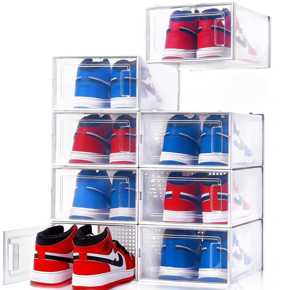 Shoe Organizer Shoe Boxes Clear Plastic Stackable, 8 Pcs Shoe Storage Boxes, Shoe Box Shoe Organizer For Closet Shoe Storage Organizer Sneaker Storage, Plastic Shoe Boxes With Lids Shoe Containers