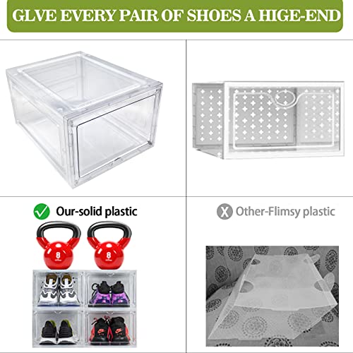 Drop Front Shoe Storage Box, Set of 6 Shoe Boxes Clear Plastic Stackable with Acrylic Lids, Shoe Organizer Containers for Closet, Shoe Case for Display Sneakers, Fit up to US Size 12 (XL, Clear)