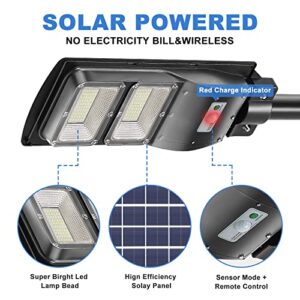 Wattake Solar Powered Street Light - 6000K LED Solar Street Lights 4000LM Dusk to Dawn - Outdoor Solar Flood Light with Radar Sensor, IP65 Waterproof, Wall or Pole Mount, 200W