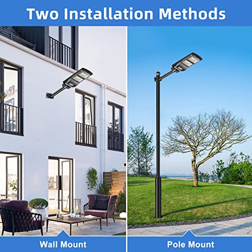 Wattake Solar Powered Street Light - 6000K LED Solar Street Lights 4000LM Dusk to Dawn - Outdoor Solar Flood Light with Radar Sensor, IP65 Waterproof, Wall or Pole Mount, 200W