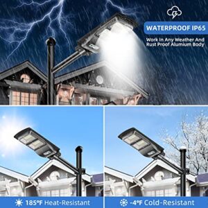 Wattake Solar Powered Street Light - 6000K LED Solar Street Lights 4000LM Dusk to Dawn - Outdoor Solar Flood Light with Radar Sensor, IP65 Waterproof, Wall or Pole Mount, 200W