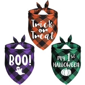 JOTFA 3 Pack Halloween Dog Bandanas, Holiday Halloween Plaid Dog Puppy Bandana Scarf Costume for Small Medium Large Dogs Pets