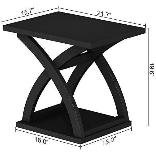 ChooChoo End Side Table, Modern End Table with Storage Shelf, X-Design Side Table Living Room (Black)…