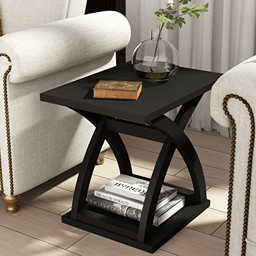 ChooChoo End Side Table, Modern End Table with Storage Shelf, X-Design Side Table Living Room (Black)…