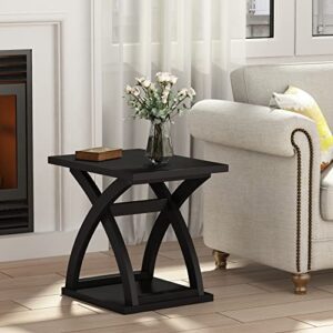 ChooChoo End Side Table, Modern End Table with Storage Shelf, X-Design Side Table Living Room (Black)…