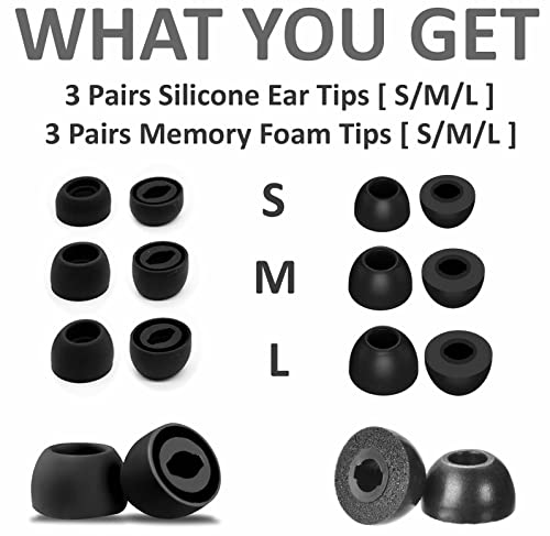 A-Focus [6 Pairs] Galaxy Buds Pro 【 Memory Foam & Silicone 】 Ear Tips, Soft Replacement Comfortable Earbuds Eartips Gel Compatible with Samsung Galaxy Buds Pro, 3MF3S Black