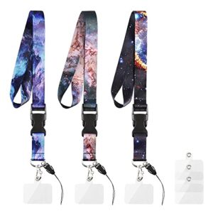 fgy cell phone lanyard for around neck, 3 pieces starry sky neck strap with 6 clear tether tabs, detachable neck strap lanyard for phone with release buckle for men women teen, fit for most smartphone