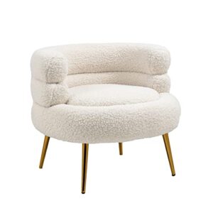 zobido modern accent lambhair chairs comfy upholstered vanity chairs for bedroom armchair dining chairs with golden metal legs desk chair single person sofafor living room(white)