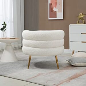 ZOBIDO Modern Accent Lambhair Chairs Comfy Upholstered Vanity Chairs for Bedroom Armchair Dining Chairs with Golden Metal Legs Desk Chair Single Person sofafor Living Room(White)