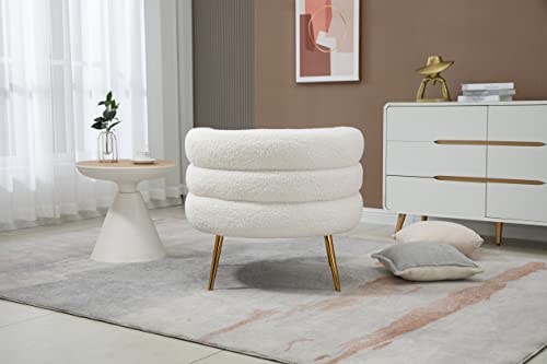 ZOBIDO Modern Accent Lambhair Chairs Comfy Upholstered Vanity Chairs for Bedroom Armchair Dining Chairs with Golden Metal Legs Desk Chair Single Person sofafor Living Room(White)