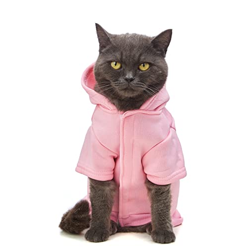 Jnancun Cat Clothes for Cats Only Winter Hoodie Sweatshirts with Pockets Warm Cat Outfits for Cat(X-Small, Pink)