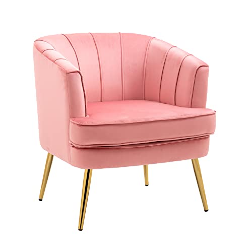 ZOBIDO Modern Accent Velvet Chairs Comfy Upholstered Vanity Chairs for Bedroom Armchair Dining Chairs with Golden Metal Legs Desk Chair Single Person sofafor Living Room(Peach Pink)