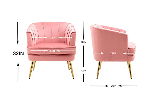 ZOBIDO Modern Accent Velvet Chairs Comfy Upholstered Vanity Chairs for Bedroom Armchair Dining Chairs with Golden Metal Legs Desk Chair Single Person sofafor Living Room(Peach Pink)