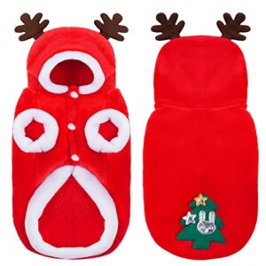 christmas pet dog costume red reindeer clothes christmas dog cat elk costume outfit soft fleece winter warm hoodie xmas clothing for small dogs cats (medium)