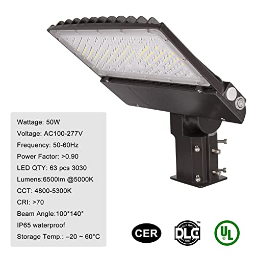 Phenas 50W LED Parking Lot Light, 6500LM (130LM/W) 5000K LED Street Lighting, Adjustable Commercial LED Shoebox Light, Slip Fitter Mount,IP65 Waterproof,100-277V