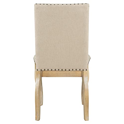 Merax Set of 4 Upholstered Fabric Dining Chairs with Nailhead Trim and Solid Wood Legs, Wood Upholstered Dining Room Chairs for Dining Room, Living Room, Bedroom (Natural Wood Wash)