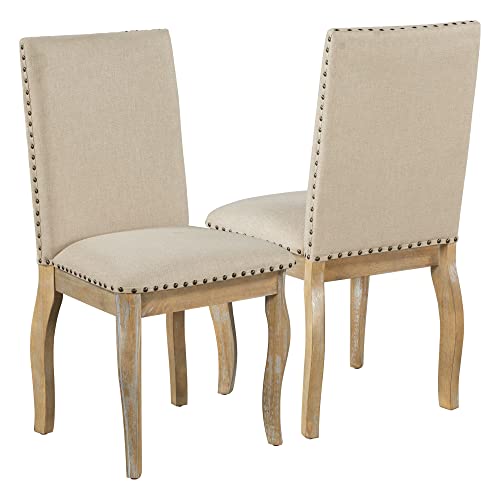 Merax Set of 4 Upholstered Fabric Dining Chairs with Nailhead Trim and Solid Wood Legs, Wood Upholstered Dining Room Chairs for Dining Room, Living Room, Bedroom (Natural Wood Wash)
