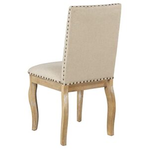 Merax Set of 4 Upholstered Fabric Dining Chairs with Nailhead Trim and Solid Wood Legs, Wood Upholstered Dining Room Chairs for Dining Room, Living Room, Bedroom (Natural Wood Wash)