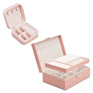 onlyamazing pink jewelry storage box portable travel mini jewelry box leather jewelry ring organizer case