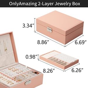 onlyamazing Pink Jewelry Storage Box Portable Travel Mini Jewelry Box Leather Jewelry Ring Organizer Case